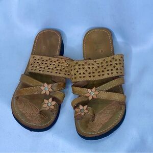 MEXICANA Tan Floral Leather Slide Sandals for Women